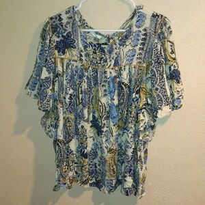 COPY - Maurice’s paisley boho Short Flutter Sleeve with Back Tie Popover Gauze …